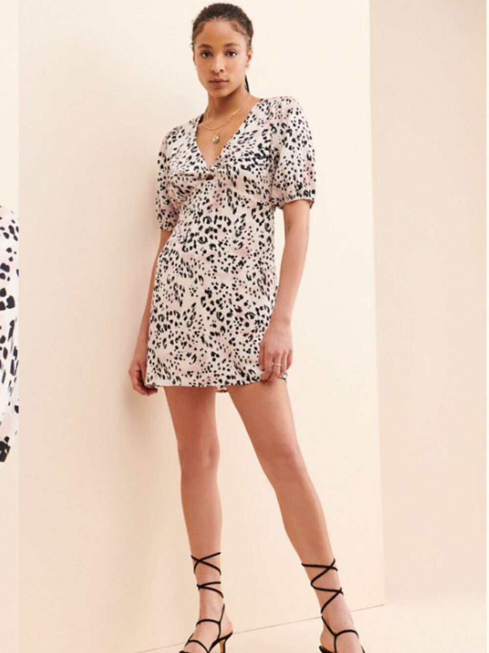 saltwater LUXE Blush and Black Satin Animal-Print Mini Dress